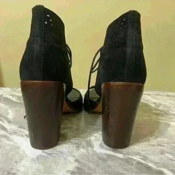 Gianni Bini Shoes Womens Size 9.5 Black Block Heel Lace Leather Peep Toe Cutout - Picture 8 of 12